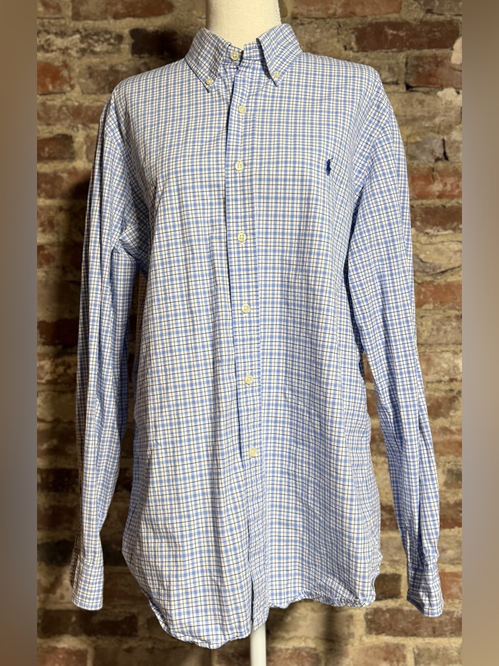 Polo Ralph Lauren Men’s Large Blue and White Tattersall Check Button Down Shirt